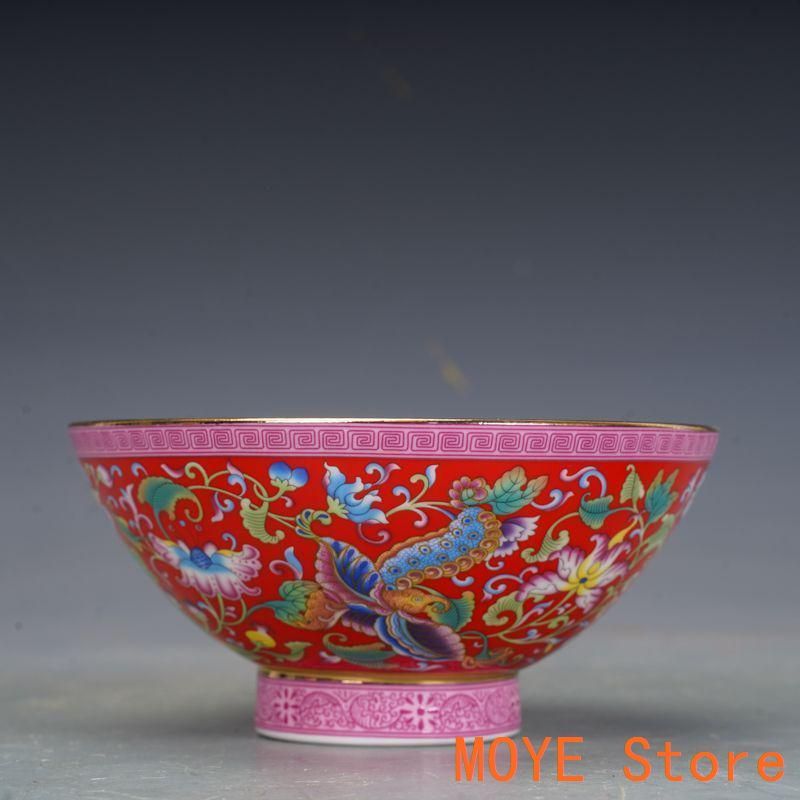 清乾隆磁器琺瑯彩花卉蝶碗 景徳鎮 陶磁器 装飾品 現代工芸品
