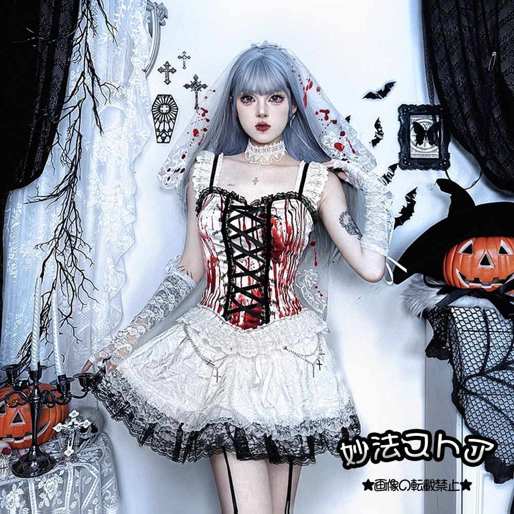 血の跡がある白いドレス ロリータ ハロウィン タファッショ
