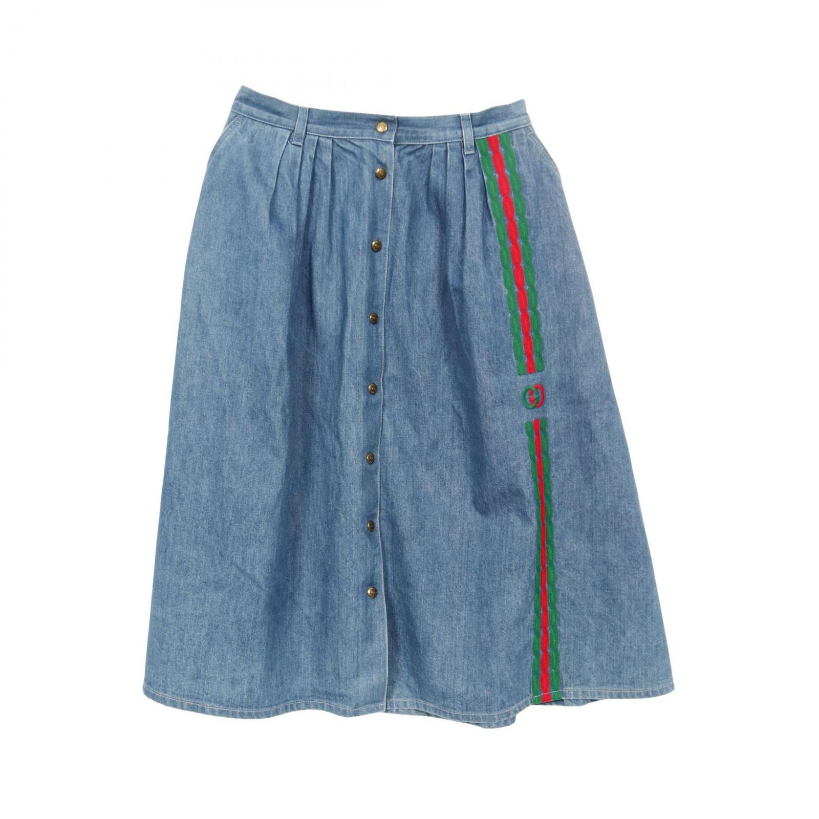 GUCCI グッチ ひざ丈スカート 水色x緑x黄等(総柄) 4103624A0252 GUCCI - GUCCI(グッチ) スカート サイズ38 S レディース