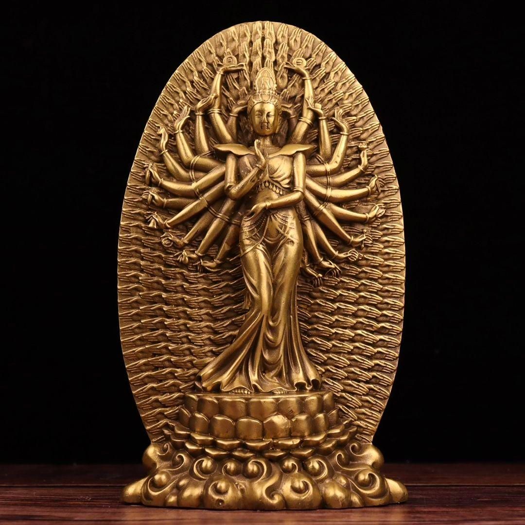 銅製 千手観世音菩薩 站像坐蓮観音仏像 装飾品 工芸品 美術品 置物 銅製 千手観世音菩薩 站像坐蓮観音仏像 装飾品 工芸品 美術