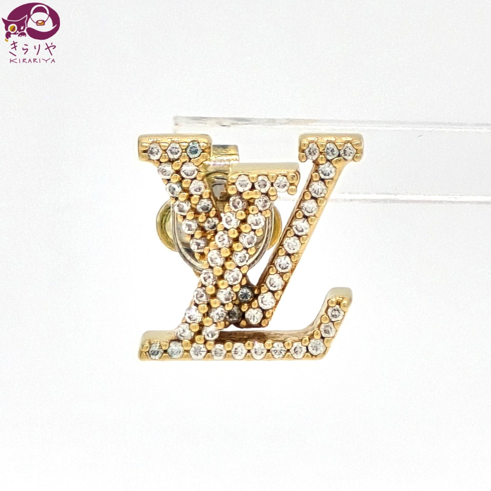 LOUIS VUITTON ルイヴィトン M00609 ピアス･LV アイコニック ストラス 片耳 ゴールドカラーメタル スタッドピアス TE3272 イタリア製 現行品