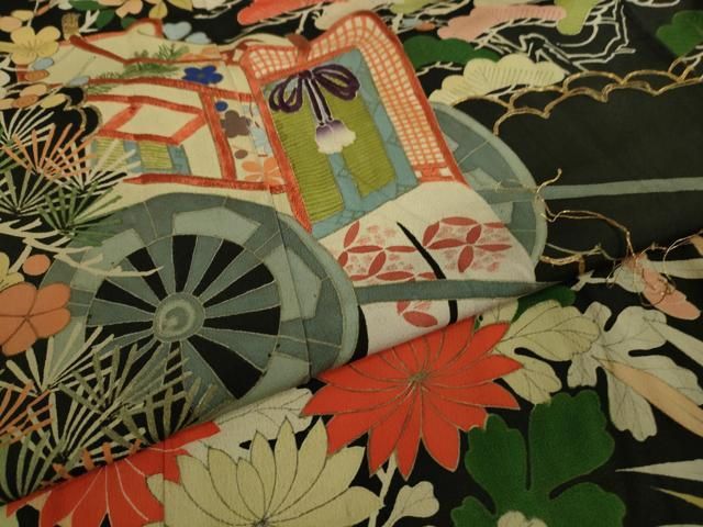 平和屋着物○本加賀友禅作家 松田准一 黒留袖 若松風景花鳥文 暈し染め