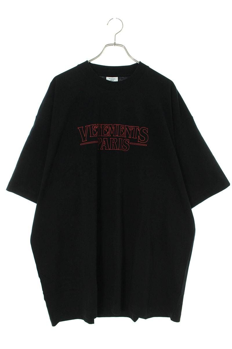 ヴェトモン 23AW UE54TR330B BLACK PARISロゴプリントTシャツ メンズ S