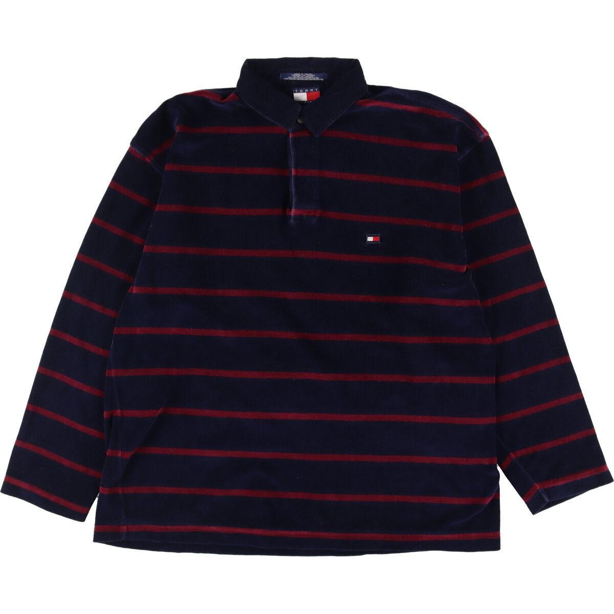 古着 90年代 トミーヒルフィガー TOMMY HILFIGER ベロア 長袖 ボーダー ポロシャツ メンズXL ヴィンテージ/eaa333318