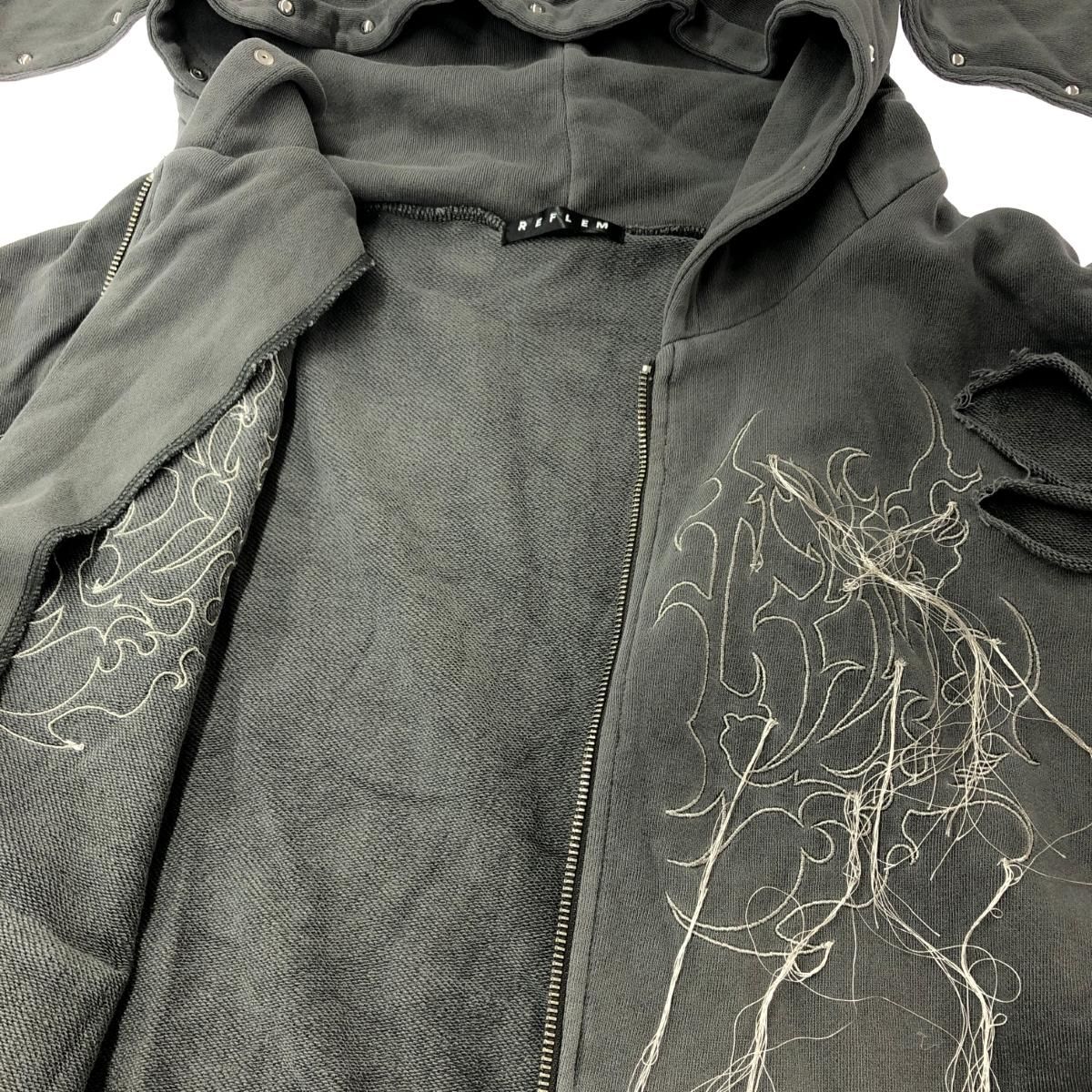 REFLEM チェーン付きブロークンうさ耳半袖ジップアップパーカーグレー