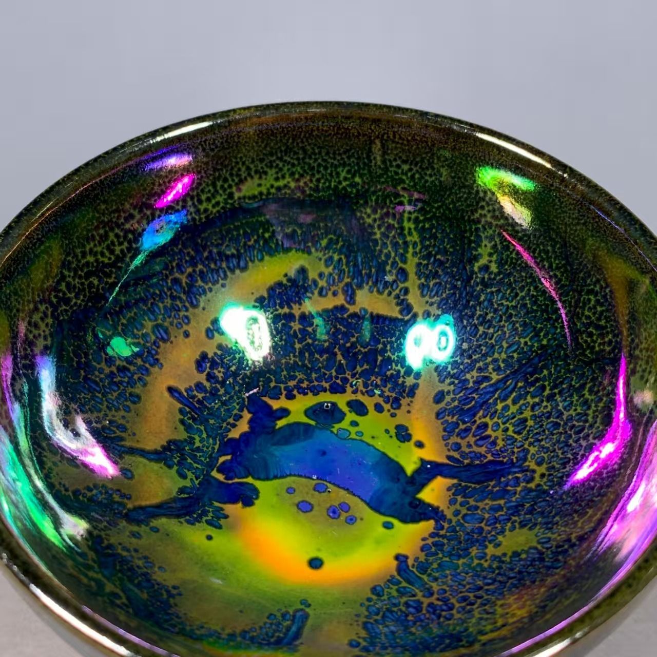 中国時代物.旧蔵.宋建窯盞. 窯変釉.七色です天目茶碗.茶道具.古美術.古