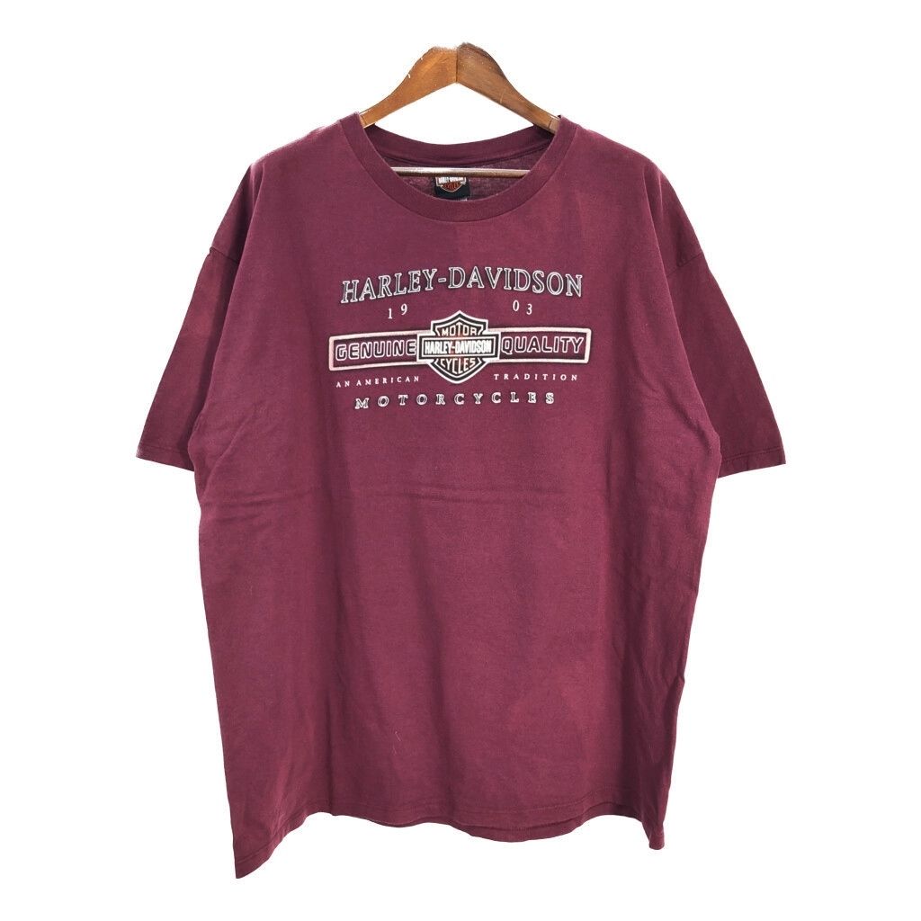 00年代 HARLEY DAVIDSON ハーレーダビッドソン モーターサイクル Ｔシャツ ワインレッド メンズ 2XL 古着 U1228