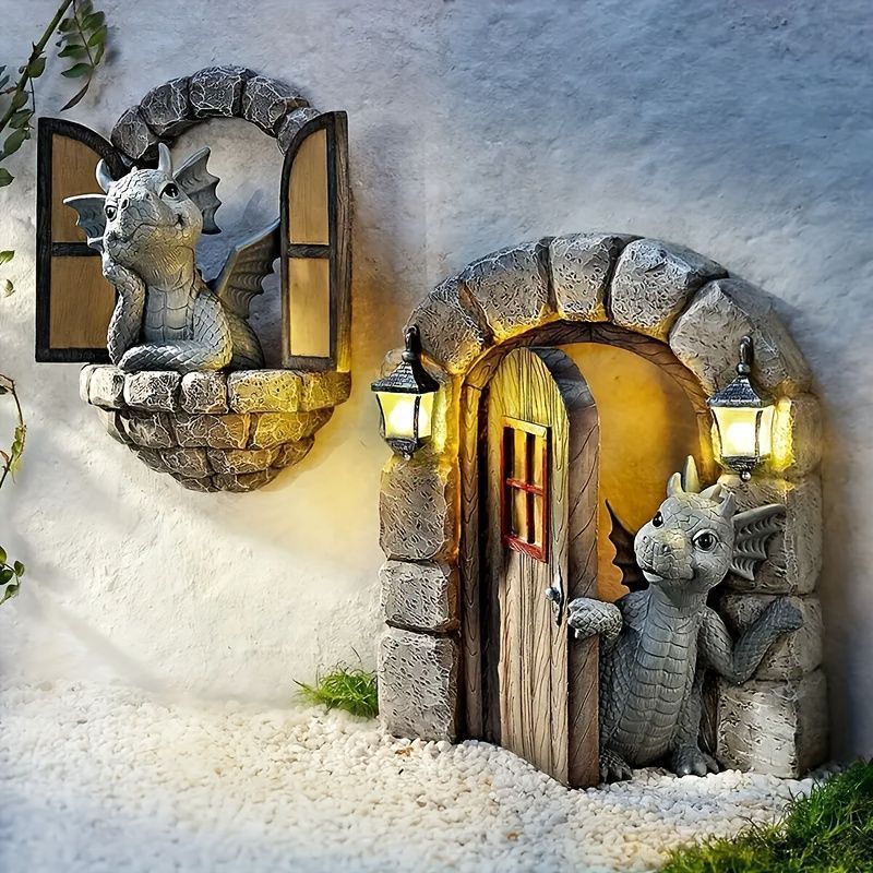 アート インテリア ウォールアート 3D ドラゴン 1個 ガーデン ドラゴン彫刻 屋外窓ドラゴン像 樹脂 屋外装飾品 屋外庭装飾 ハロウィーン ルーム装飾 吊り下げ式恐竜彫刻 壁掛け ホームウォー