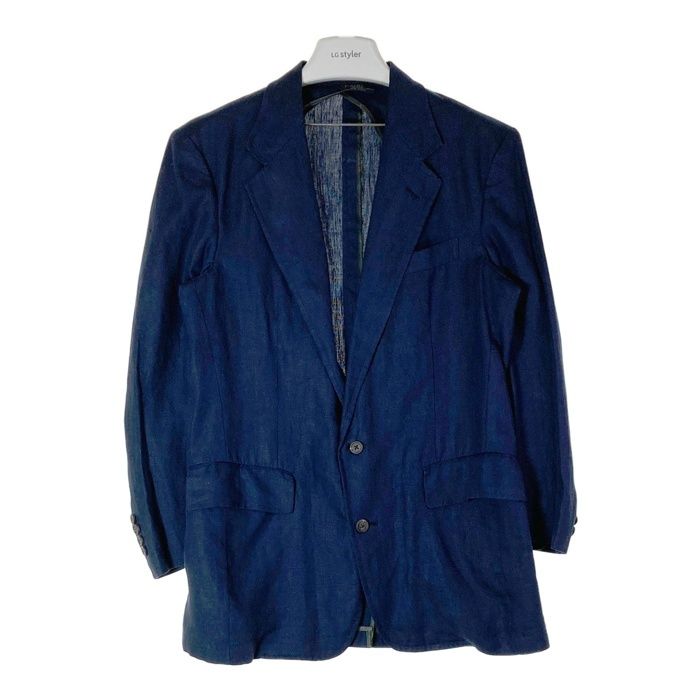 美品✨ポロラルフローレン　LL　ネイビー リネンテーラードジャケット デニム調 ☆Polo by Ralph Lauren ポロバイラルフローレン USA製 リネン
