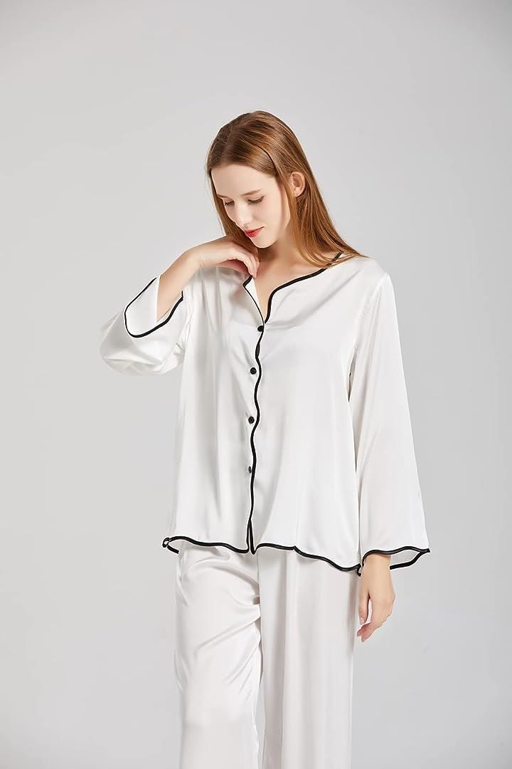 KUMASEN] レディース パジャマ シルク100% サテン 上下セット ルーム