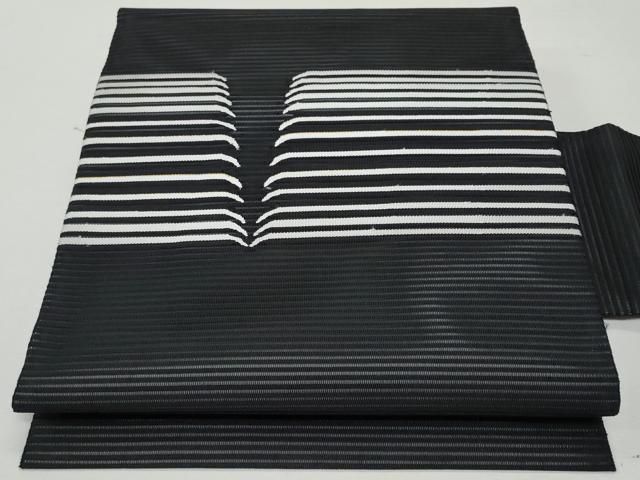 平和屋着物＊夏物　九寸名古屋帯　絽綴れ　吉祥文　黒地　金糸　三越扱い　正絹　逸品　CAAW5504fb 平和屋着物＊夏物 九寸名古屋帯 絽綴れ 吉祥文 黒地 金糸 三越