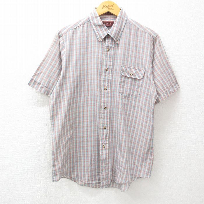 L/古着 リーバイス Levis 半袖 シャツ メンズ 80s 薄紺他 ネイビー チェック 24mar19 中古 トップス