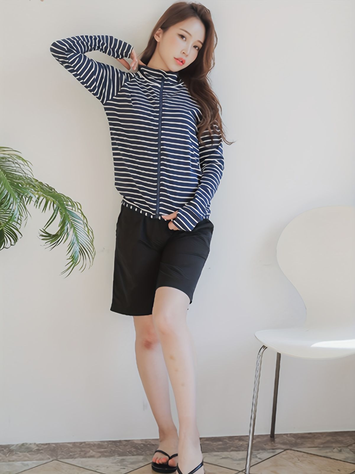 ラッシュガード ラッシュガードトップ ショーツ サーフパンツ ボディーカバー水着 4点セット 4点 セット販売 レディース プール スイミング 川遊び 海 日焼け防止 夏休み 夏のアウトドア お子様とのプール ママ ボーダー ネイビー