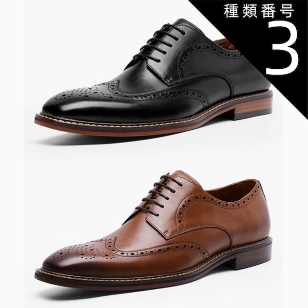 種類3：ブラック/25.0cm ビジネスシューズ メンズ 本革 ウィングチップ イタリアンデザイン メダリオン レースアップ メンズ ドレスアップ ビジネス