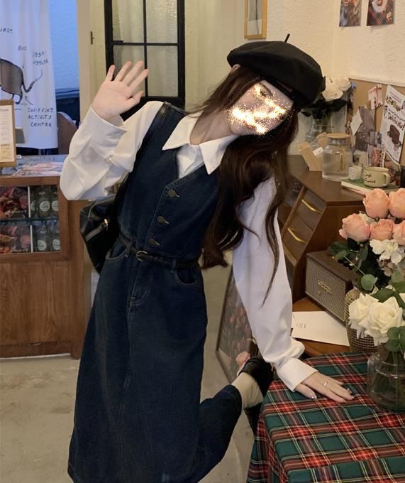 オシャレ デニムジャンパースカート Aラインワンピース ベルト