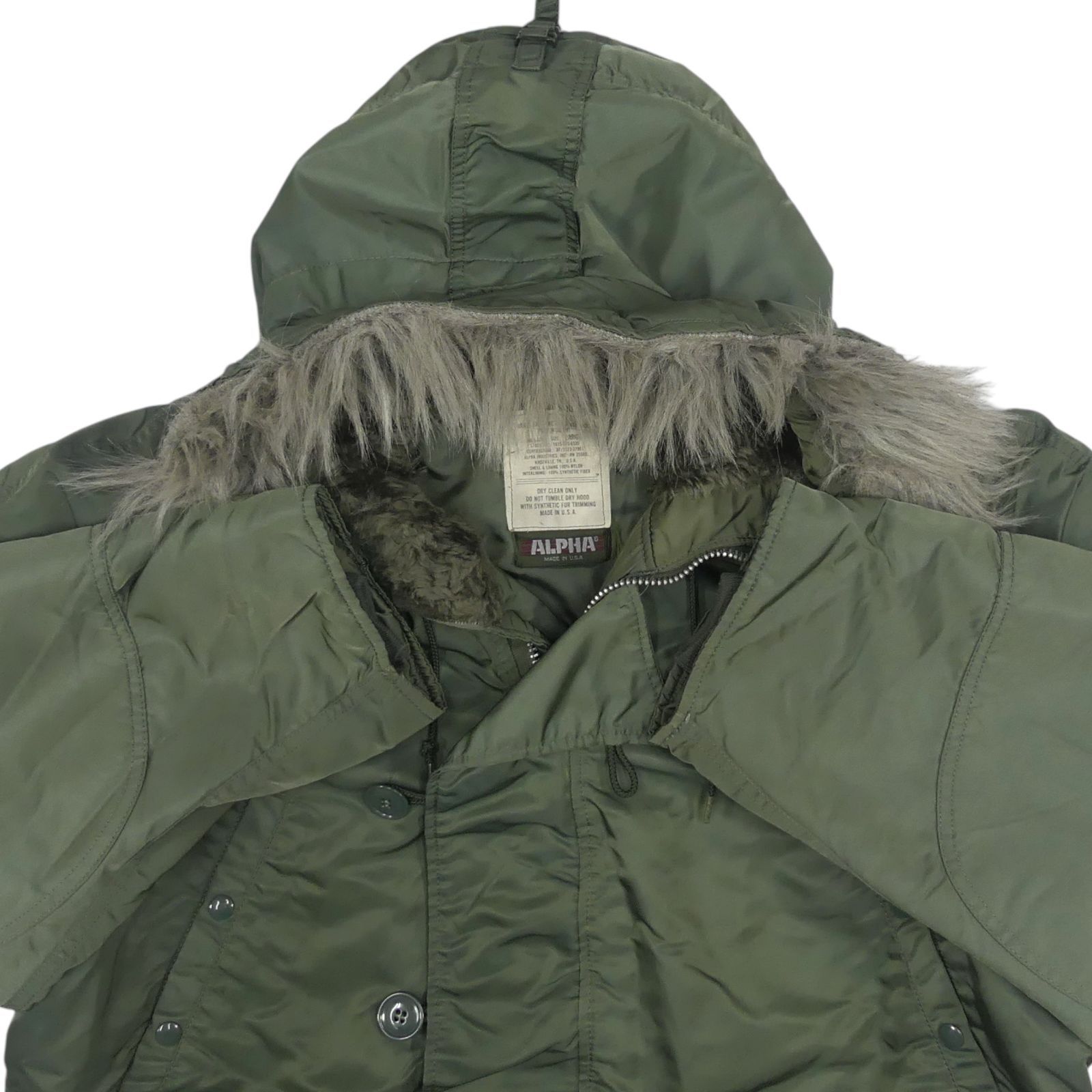 旧タグ【USA製】【美品】【Lサイズ】【ビンテージ【アルファ】N-3B 　カーキ アメリカ製 ALPHA アルファ N-3B フライトジャケット L カーキ
