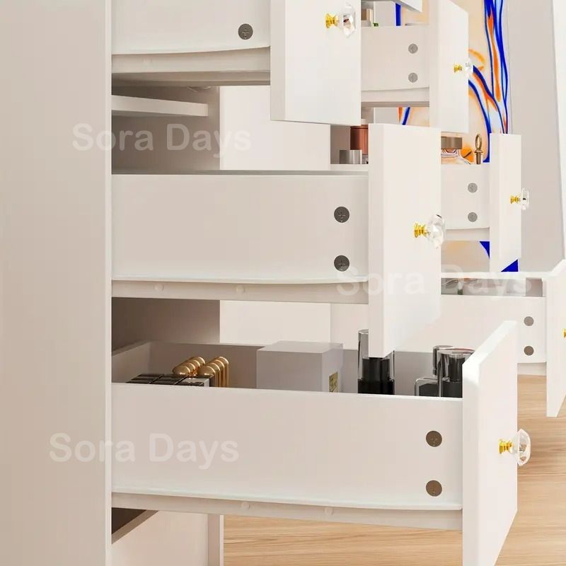 ドレッサー 三面鏡 化粧台 LEDミラー付き おしゃれ かわいい シンプル 感 モダン ナチュラル クラシック ロマンティック インテリア 北欧 鏡台 ドレッシングテーブル 寝室 新生活 大容量収納 木製 ホワイト 110×50×137cm MARWIL-DEMENAGEMENTS_CH