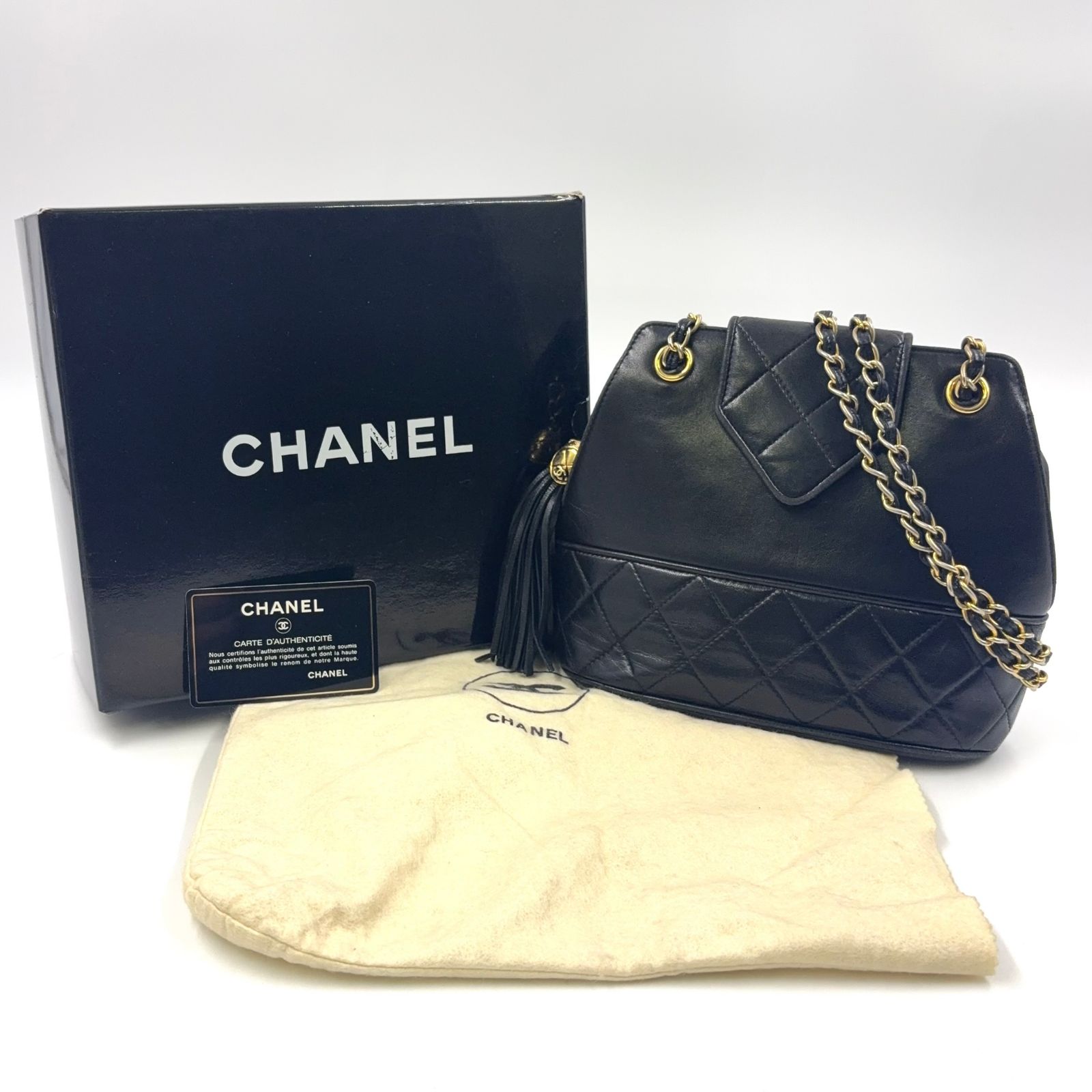 CHANEL ココマーク フリンジ チェーン ラムスキン ブラック