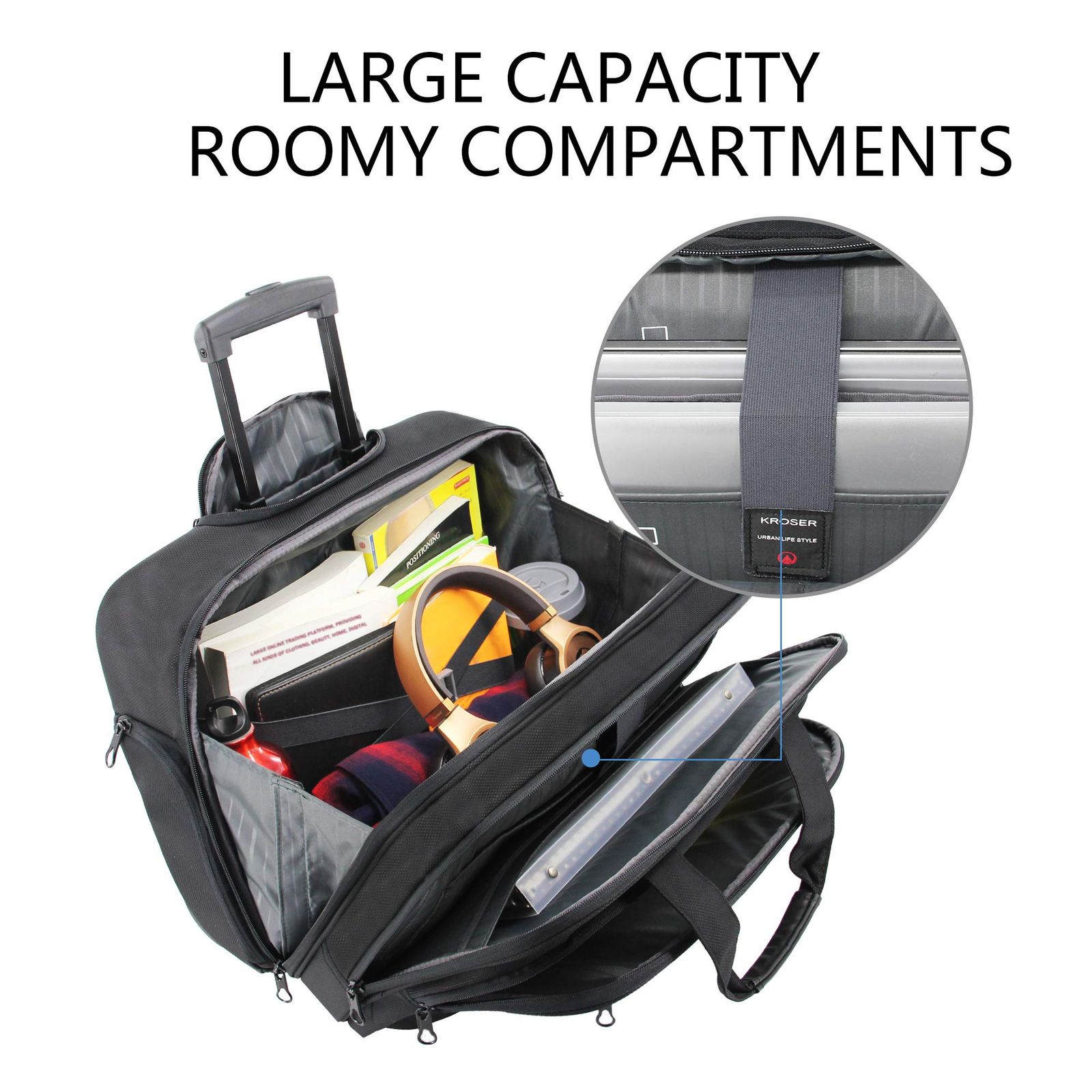  KROSER キャリーケース ビジネスバッグ ローリングブリーフケース 機内持込可17 3インチpc対応 キャスター付 パソコンバッグ 静音キャスター 撥水 ビジネス 出張 旅行 メンズ レディース ブラック その他 旅行かばん 小分けバッグ