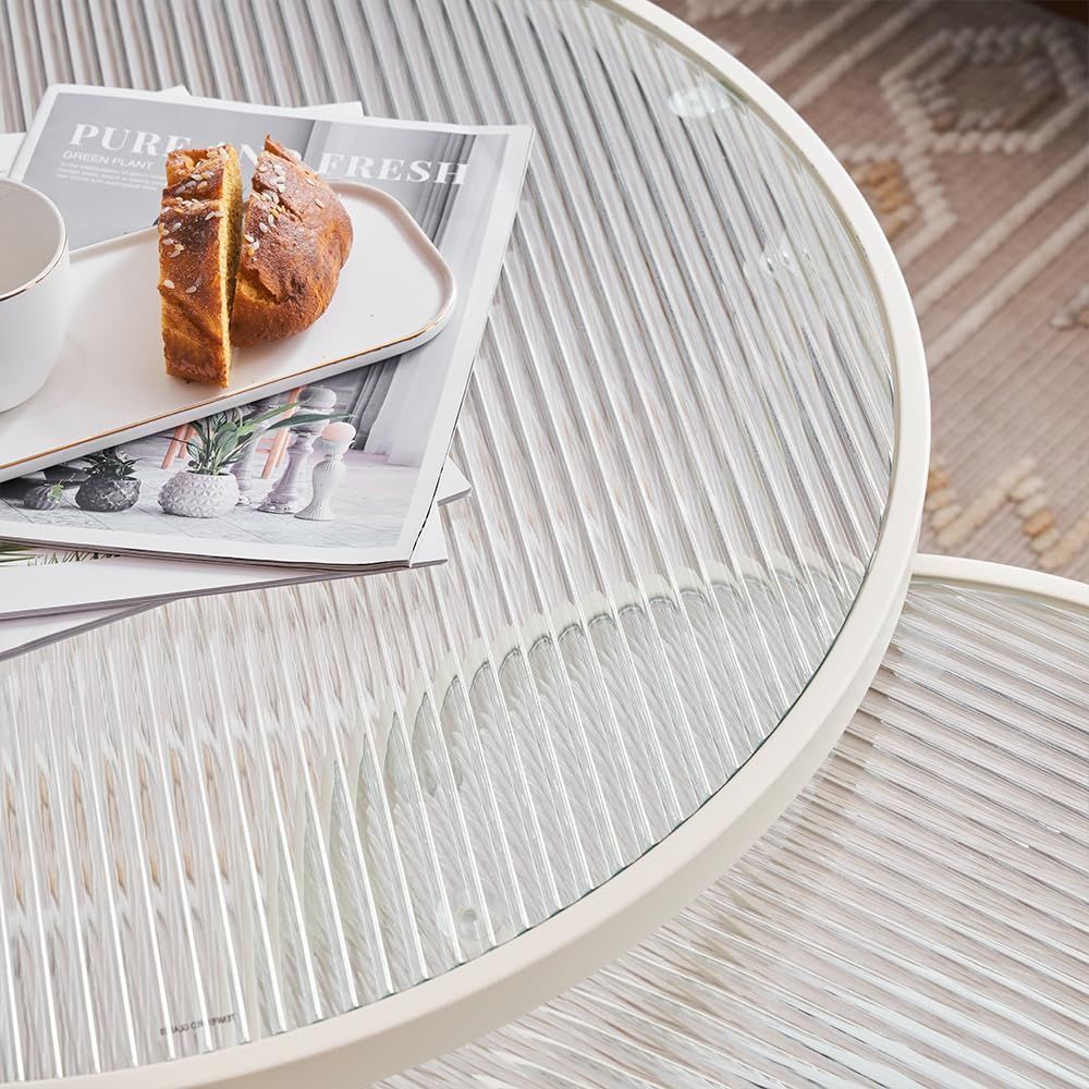 二段収納 ホワイト 幅70-幅45 センターテーブル 白 ガラステーブル おしゃれ 丸 ローテーブル オーエスジェイ OSJ