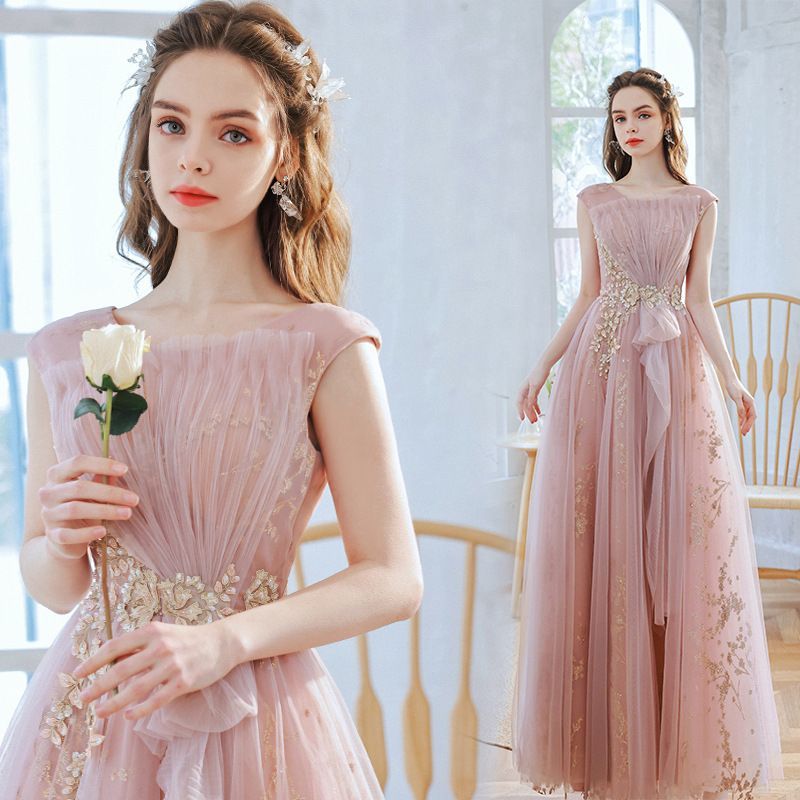 イブニングドレス パーティードレス ウェディングドレス 結婚式 披露宴 演奏会 Aライン フラワードレス ピンク