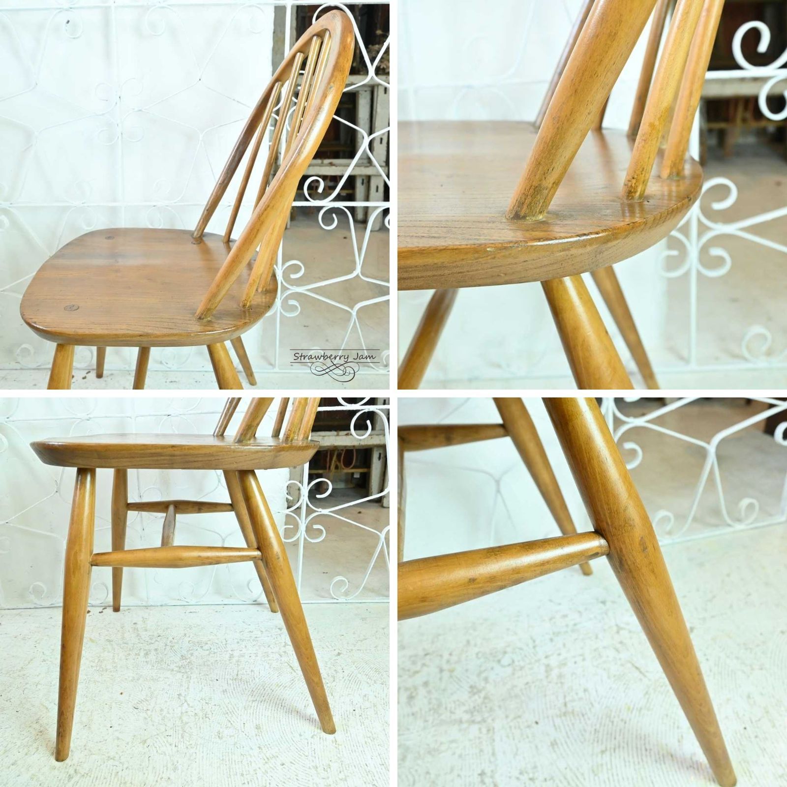 L3705-296-1 英国ヴィンテージ ERCOL フープバックチェア 6本 アーコール（ERCOL）フープバックチェア6本バー4脚セット
