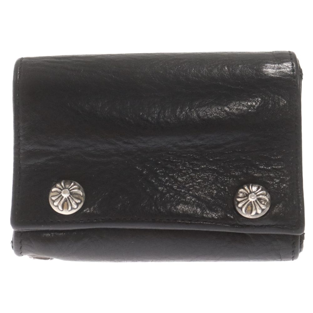 【正規品】Chrome Hearts 3FOLD CROSS WALLET Chrome Hearts Silver Buckle Scroll Three Fold Wallet - SRM
