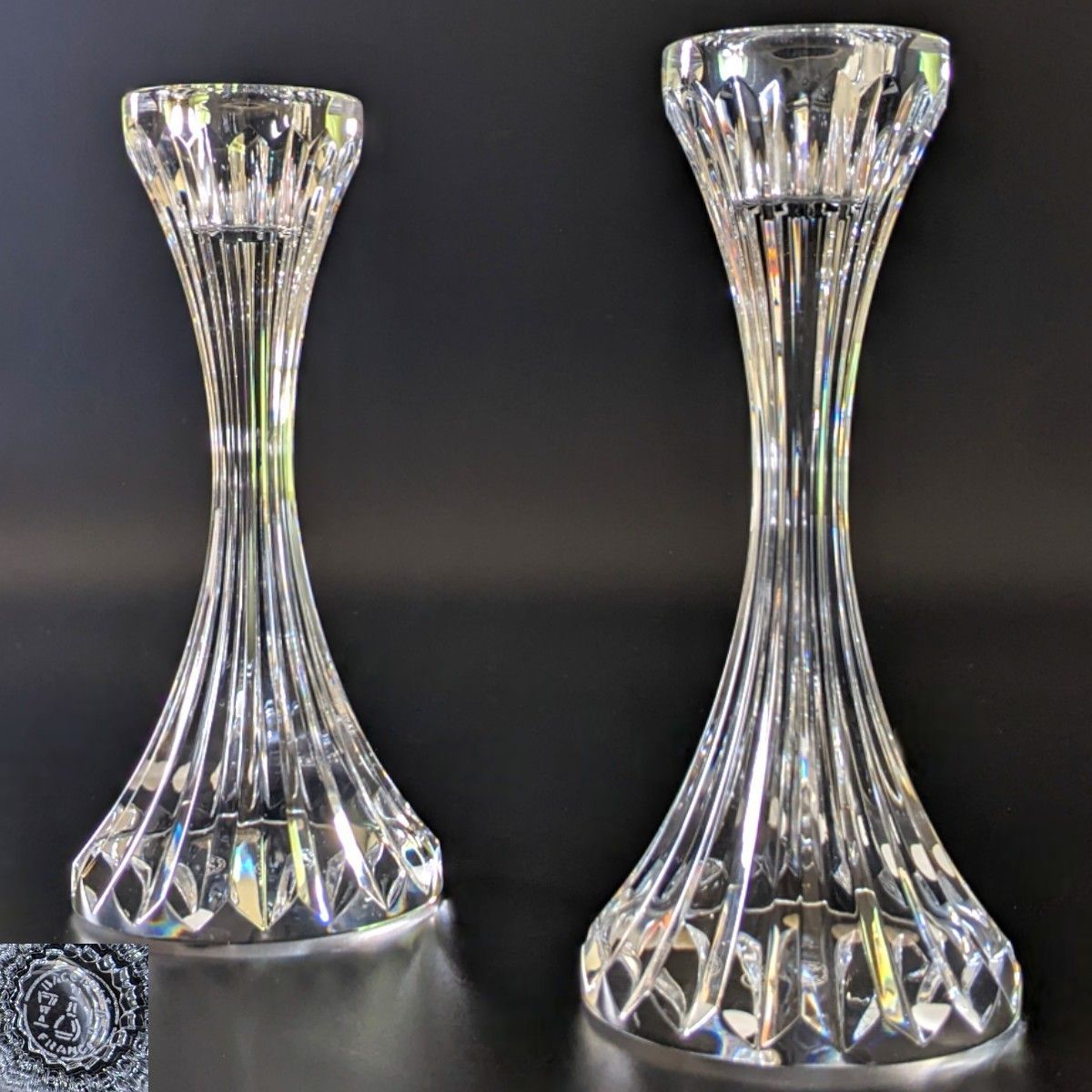 オールドバカラ Baccarat マッセナ Massena テーパーキャンドルホルダー ペア ロウソク立て 15cm バックスタンプ フランス 828