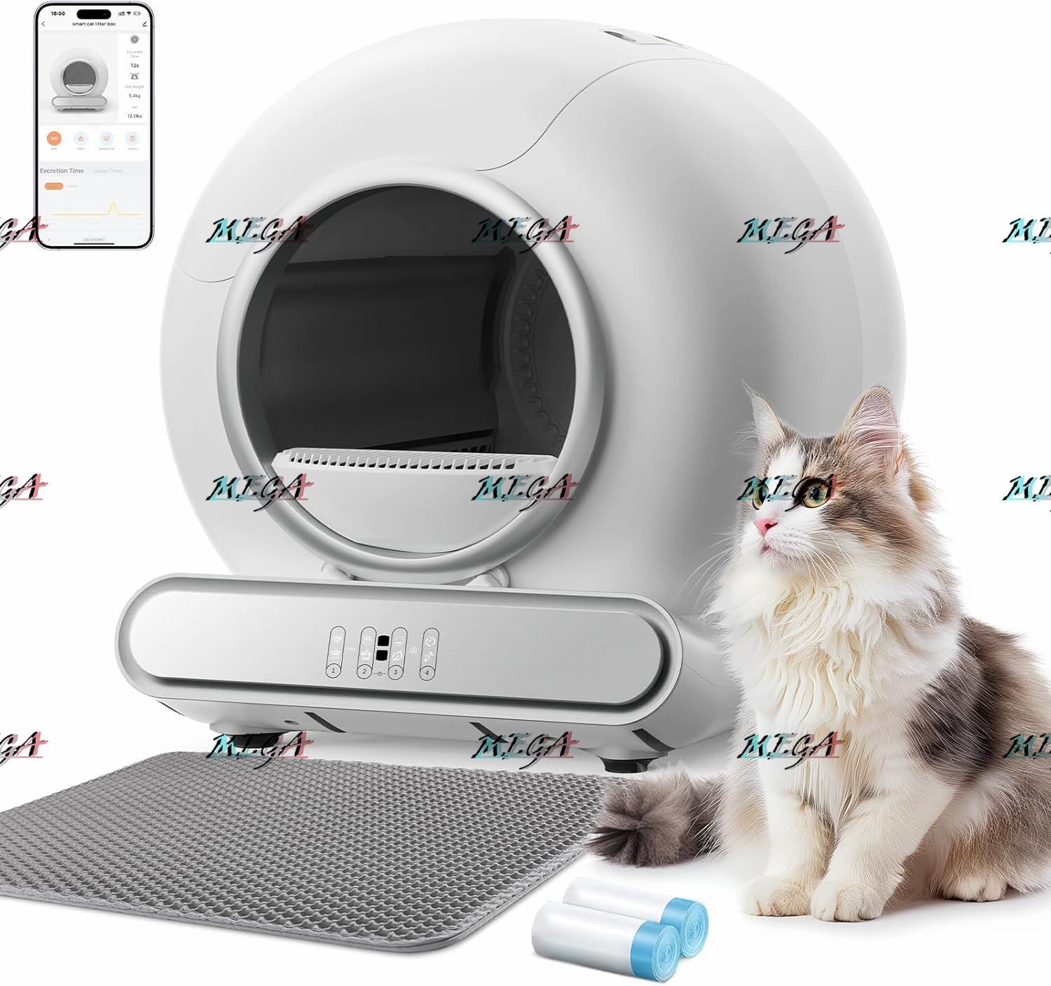 猫 自動トイレ 飛散防止 自動清掃 中立センサー付 スマホ管理 遠隔操作 清潔 Amazon | 特大スマート猫 トイレ, センサー付き 飛散防止 自動
