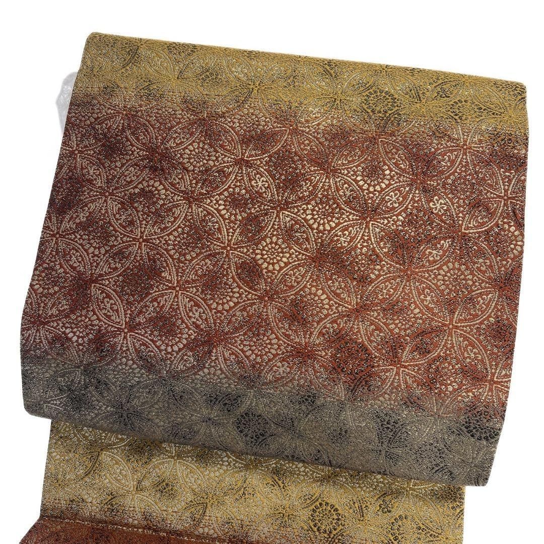 袋帯 リバーシブル 花井幸子 唐花模様 七宝模様 金糸 着物 064a p  