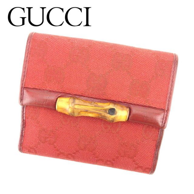 グッチ Wホック財布 二つ折り 財布 GG柄 レッド キャンバス×レザー