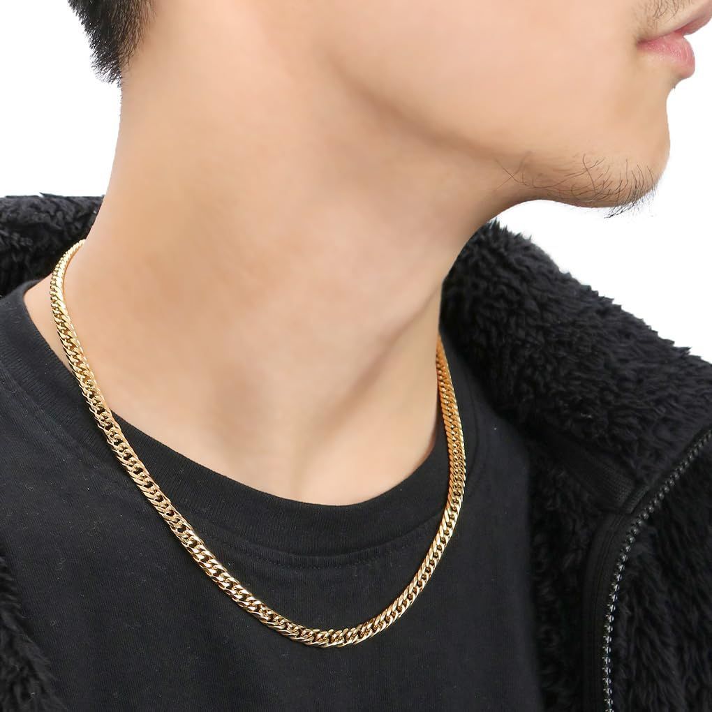  ロエンブラック 6面カットダブル喜平チェーン ゴールド ステンレスネックレス 幅5 5 mm 50 cm メンズ 金属アレル ギー 対応 その他 アクセサリー