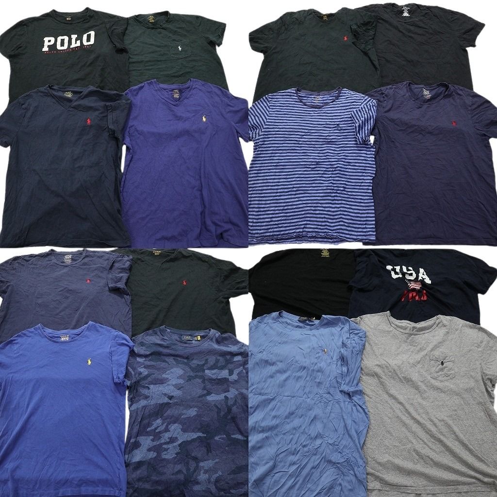 古着卸 まとめ売り ラルフローレン 半袖Tシャツ 16枚セット メンズ L |XL |2XL 星条旗 ワンポイント 迷彩柄 ボーダー 古着 NC3843