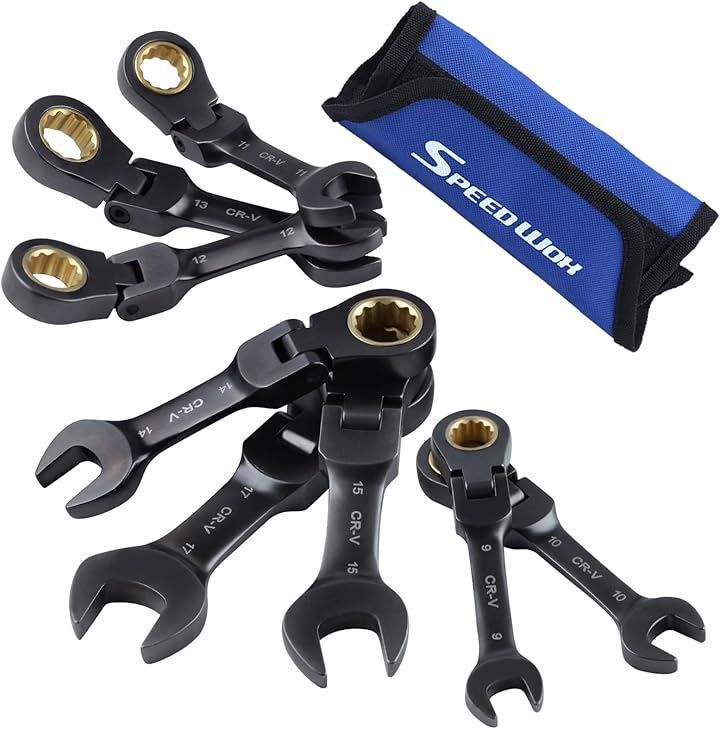 SPEEDWOX ラチェットコンビレンチセット コンビネーションレンチセット ミニ 首振りラチェットレンチセット コンビネーションスパナ 両用ヘッド 9～17mm 72ギアラチェット 組み立て 自動車修理 メンテナンス 工具(ブラック, ミニ)