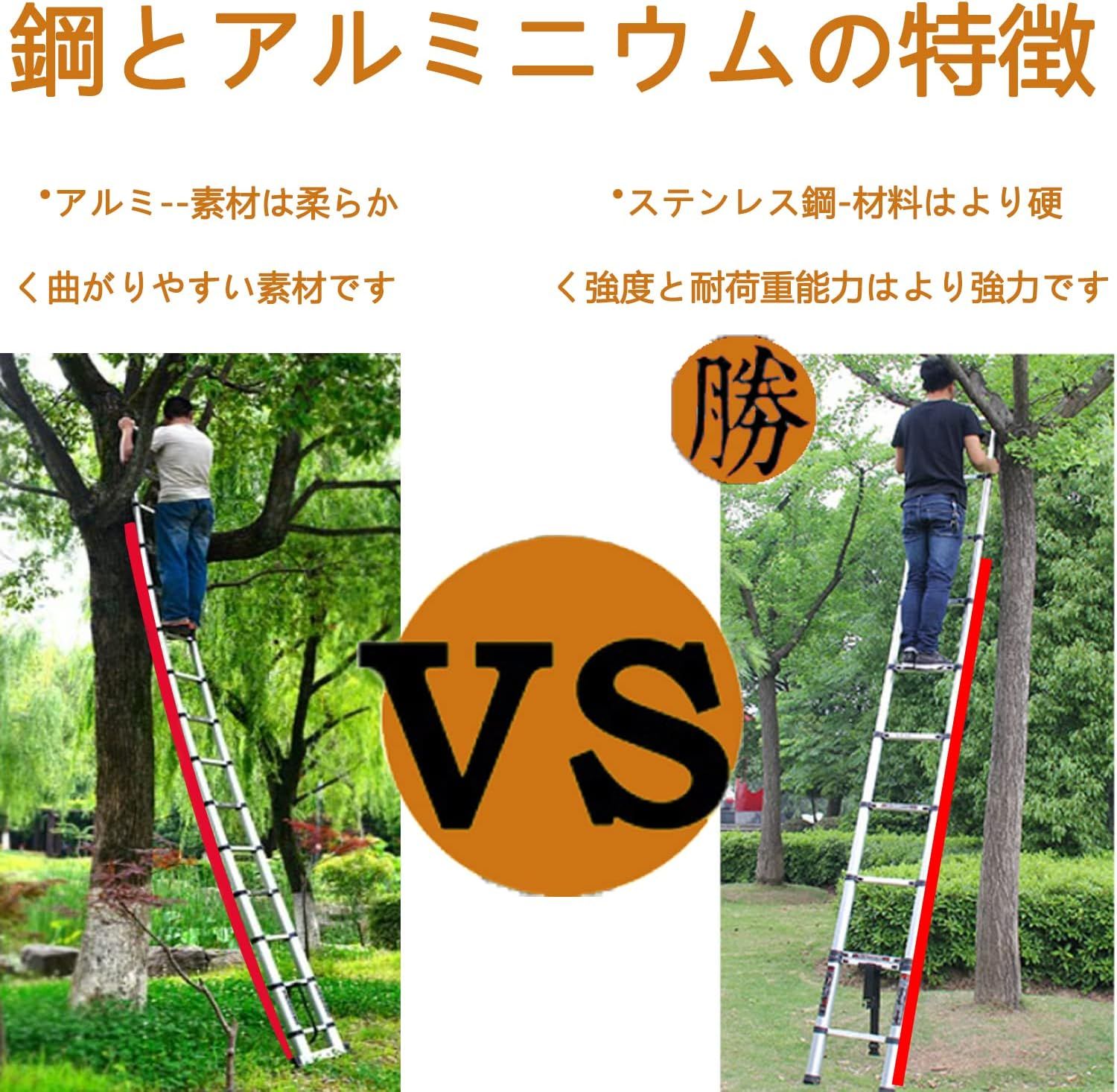 はしご 伸縮 ハシゴ 3.8m 梯子 耐荷重150kg フック付き ロックスライド 