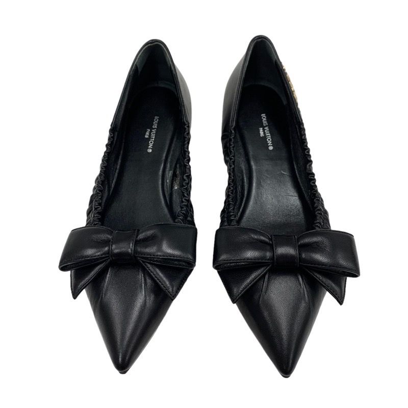 ヴィトン マーリライン ロゴ レザー リボン フラットシューズ ブラック ヴィトン マーリライン ロゴ レザー リボン フラットシューズ ブラック