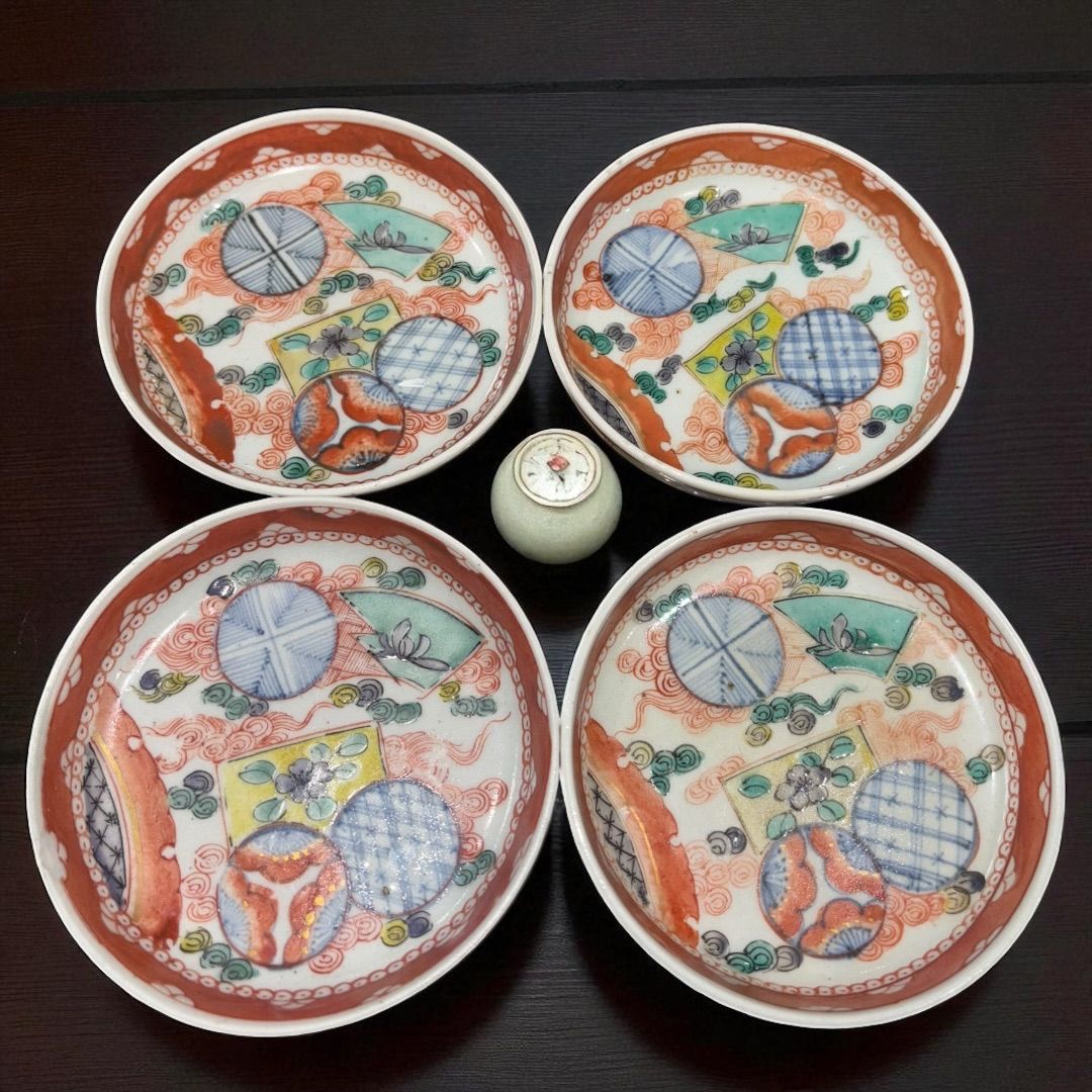 【時代　赤絵　福々字鉢　二客セット　共箱】骨董　アンティーク　インテリア 時代 赤絵 福々字鉢 二客セット 共箱】骨董 アンティーク