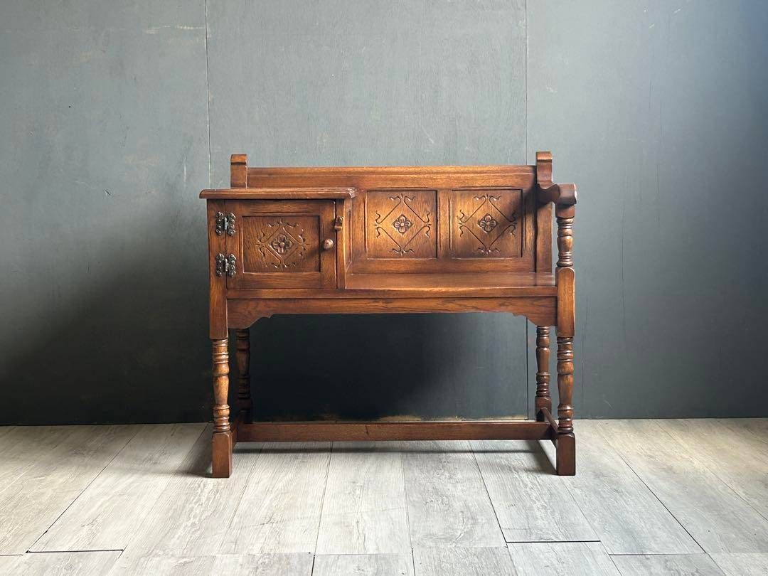 希少 英国 イギリス テレフォンベンチ ベンチ オーク材 アンティーク