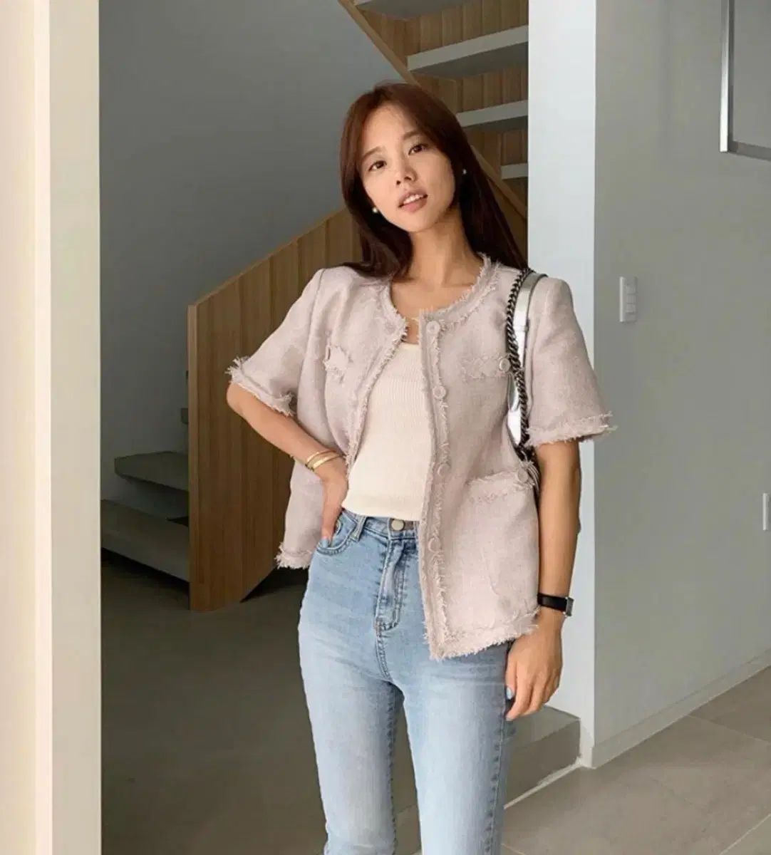 フレッシュラベル リネン ツイード ジャケット