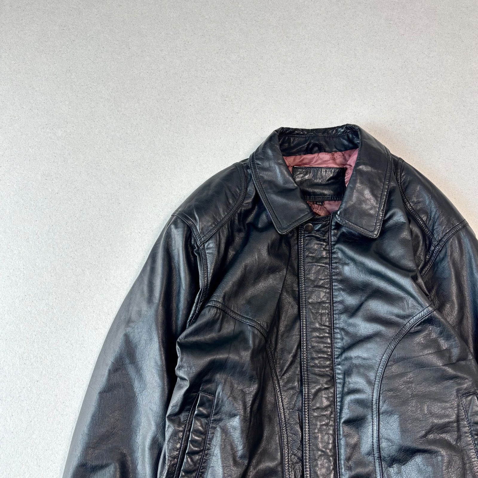 Vintage lether jacket black 本革 XL 90s 黒 レザージャケット