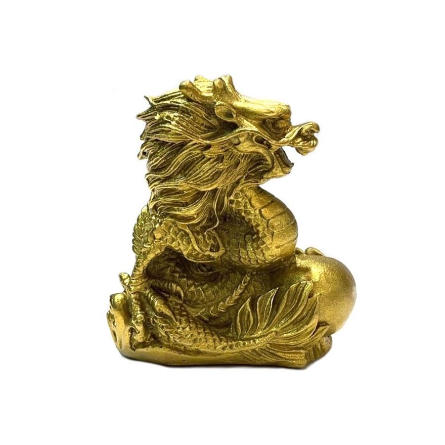 真鍮製 黄銅 オブジェ 龍 ドラゴン 竜 座龍 4本爪 金運 真鍮 ゴールド