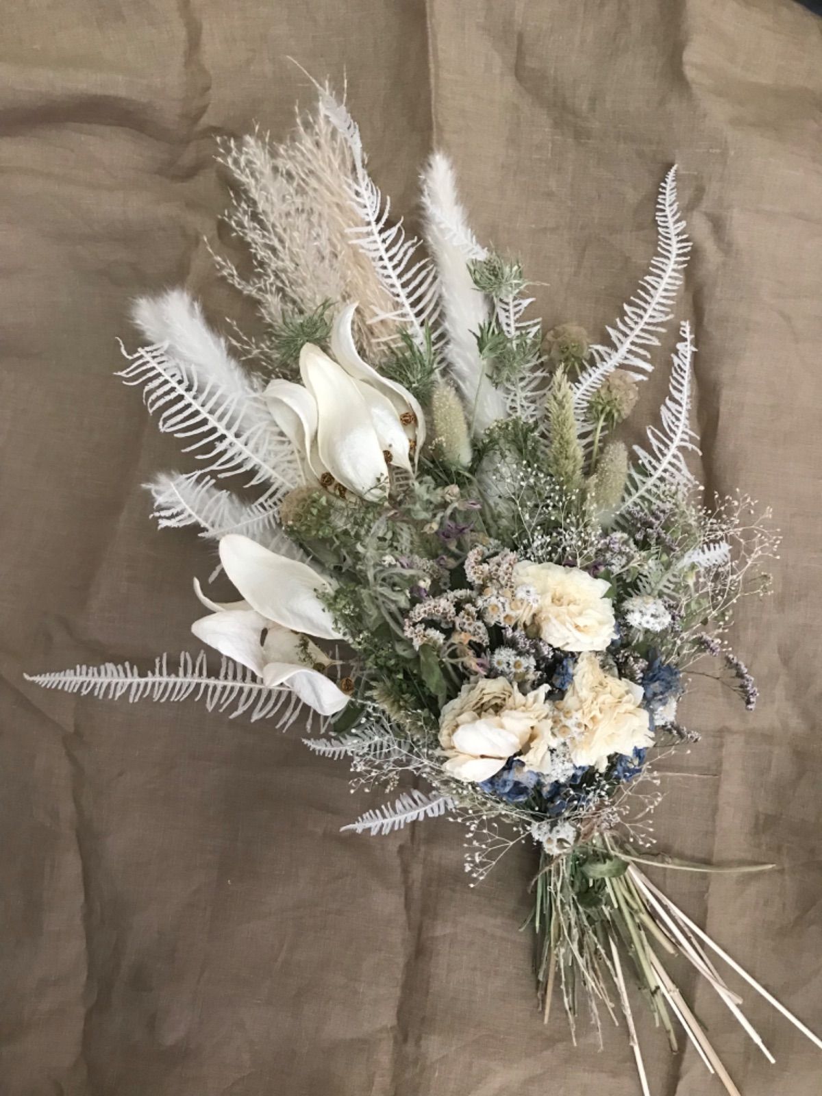 ドライフラワーラナンキュラスとアオギリのホワイトブーケ スワッグ  