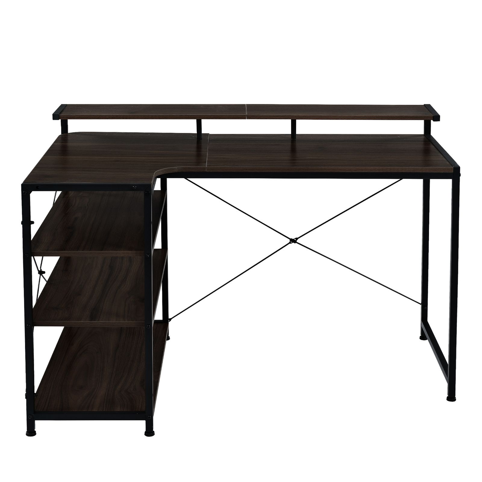 数量限定セール」パソコンデスク L字型 120cm ダークブラウン 3段