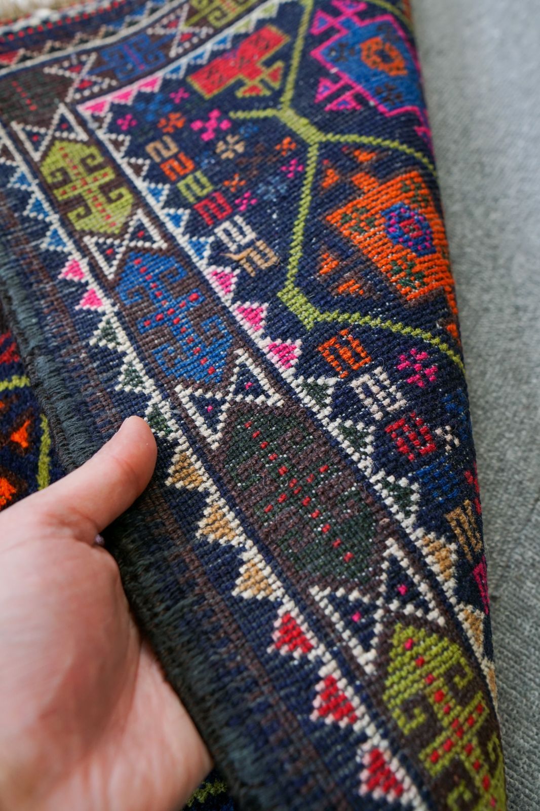 231×55cm アフガニスタン手織り絨毯 ランナー トライバルラグ