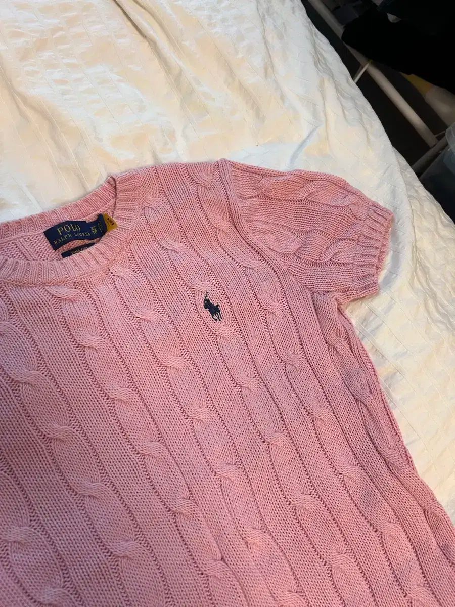 POLO ポロ Ralph Lauren ラルフローレン ベビー ピンク ケーブル編み 半袖 ニット