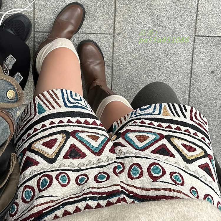 ショートパンツ レディース 厚手 秋冬 秋 冬 ハイウエスト パンツ おしゃれ あったか Aライン 柄 ワイド エスニック ゆったり ショート丈 pai5a851086 DECORATOM_COM_BR