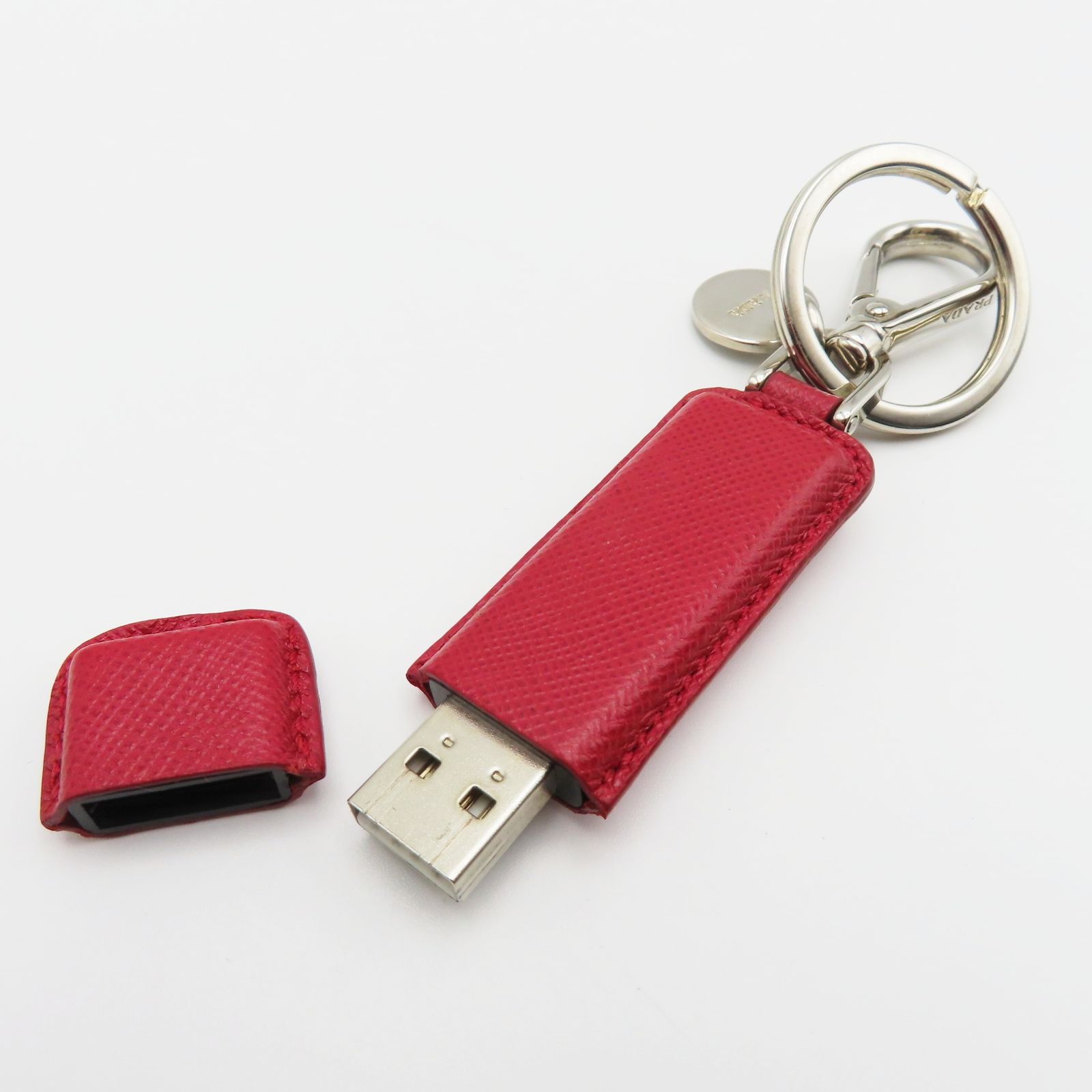 PRADA - M12-k033 PRADA プラダ キーホルダー キーリング レザ―/メタル USBメモリー 4GB ボルドー/シルバー M12-k033 PRADA プラダ キーホルダー キーリング レザ―/メタル