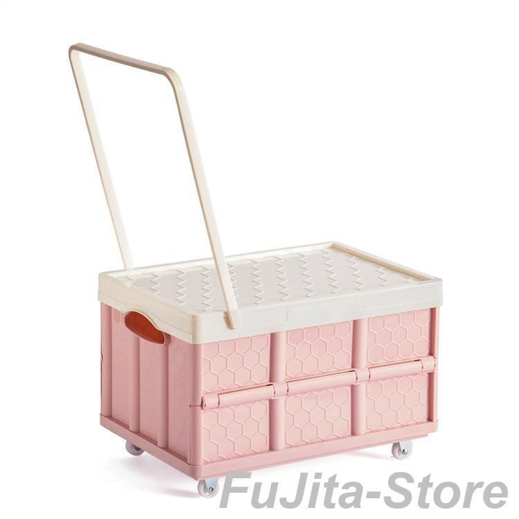 収納ボックス 折りたたみ コンテナ キャスター付き ハンドル付き フタ付 カゴ付き キャリーカート キャリーワゴン 台車 コンテナボックス おもちゃ箱