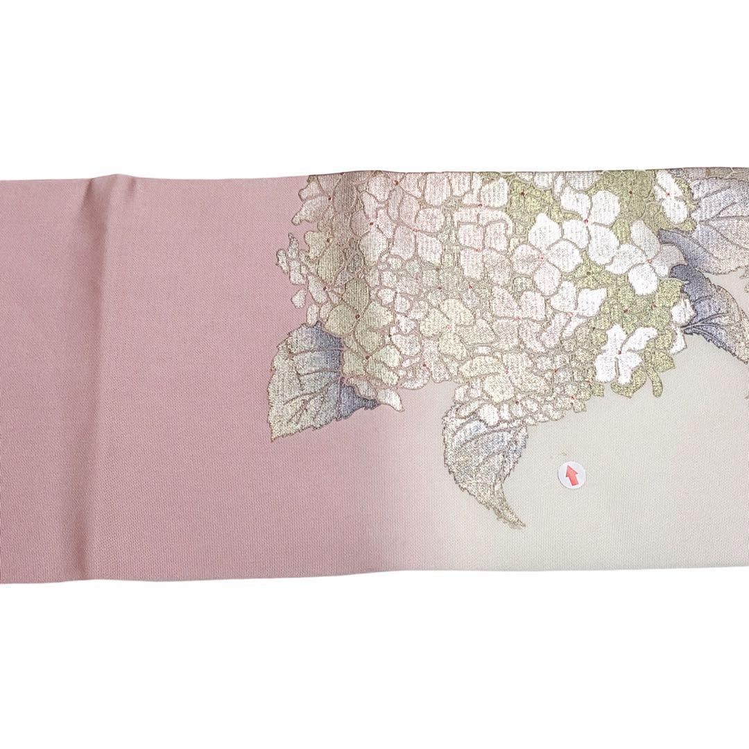 名古屋帯 塩瀬 紫陽花 アジサイ 暈し 金銀彩 曙色 O-4839 名古屋帯 塩瀬 紫陽花 アジサイ 暈し 金銀彩 曙色 O-4839 - メルカリ