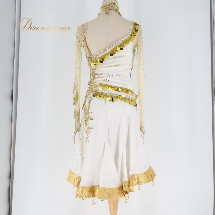 間違いなく 社交ダンス 衣装 ラテン ドレス ワンピース ラテンドレス 白 金 デモ 競技 ダンス パーティ 装飾 舞台 ゴールド系 ホワイト系 感 おしゃれ 輝き 目立つ デザイン 競技用 ダンスウェア パフォーマンス 舞台衣装 お手頃価格で大人気！
